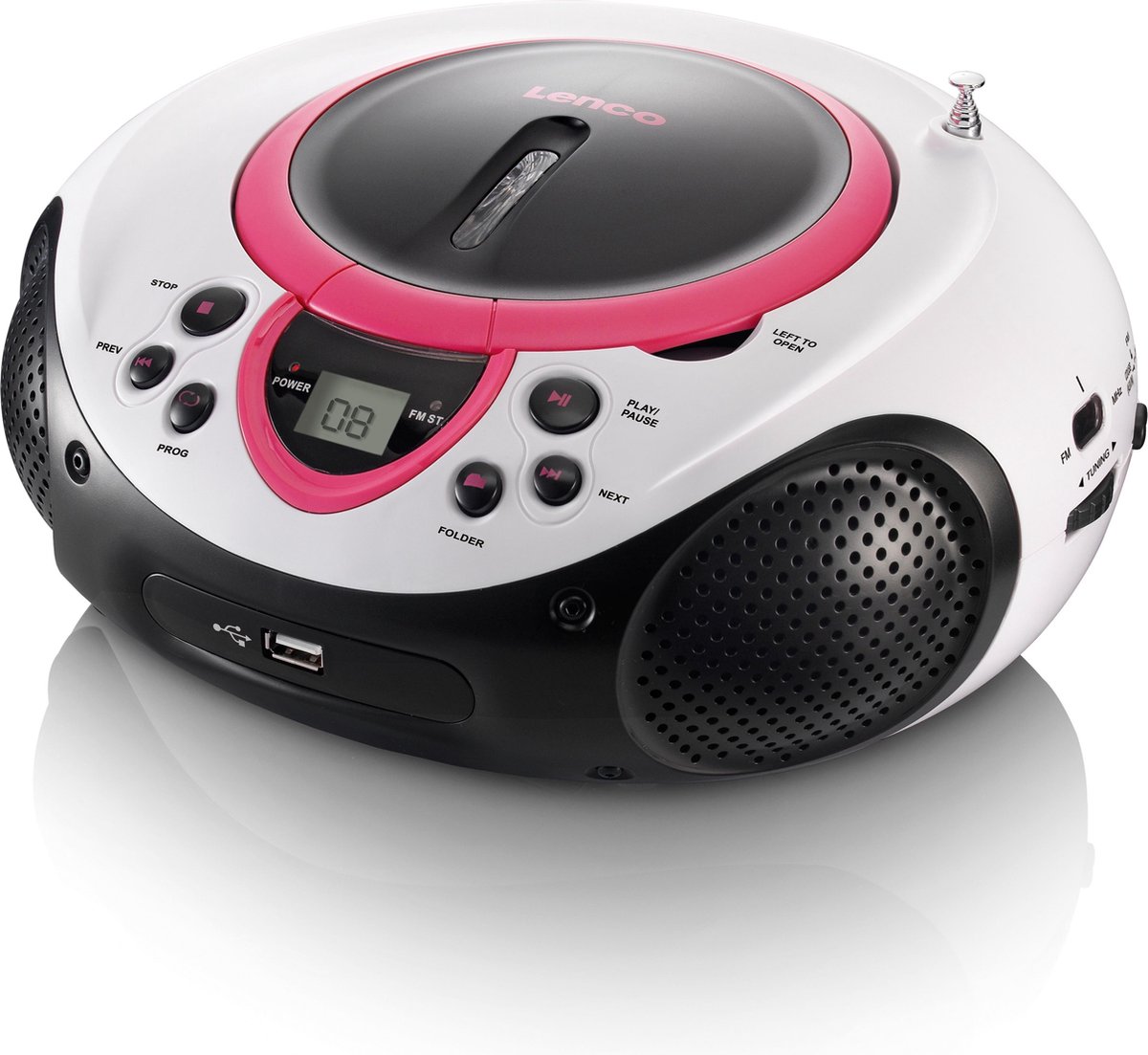 Lenco Draagbare Fm Radio Cd En Usb Speler Scd-38 Usb Pink Wit- - Roze