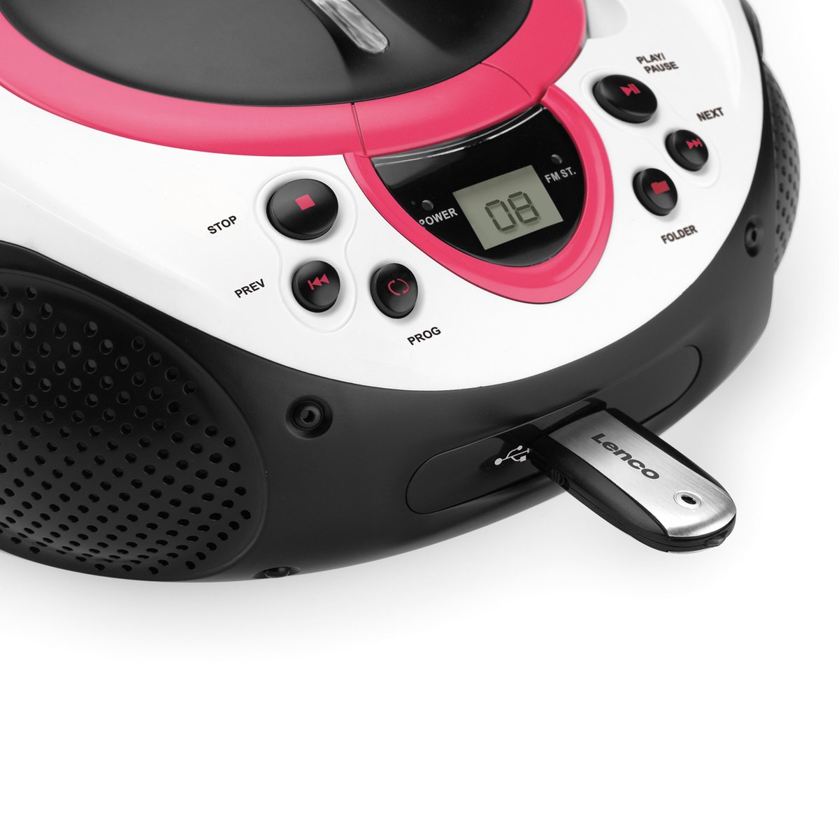 Lenco Draagbare Fm Radio Cd En Usb Speler Scd-38 Usb Pink Wit- - Roze