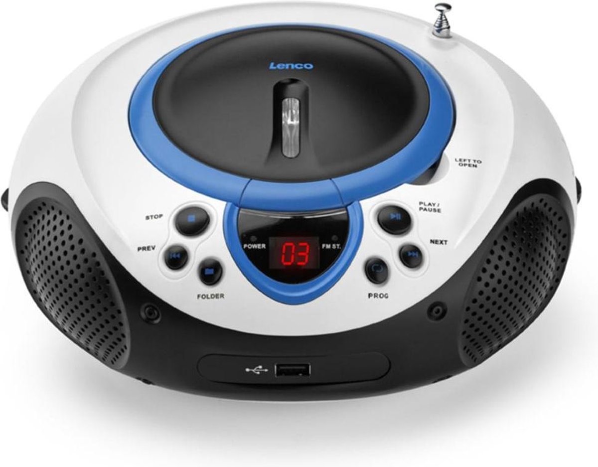 Lenco Draagbare Fm Radio Cd En Usb Speler Scd-38 Usb Blue Wit- - Blauw