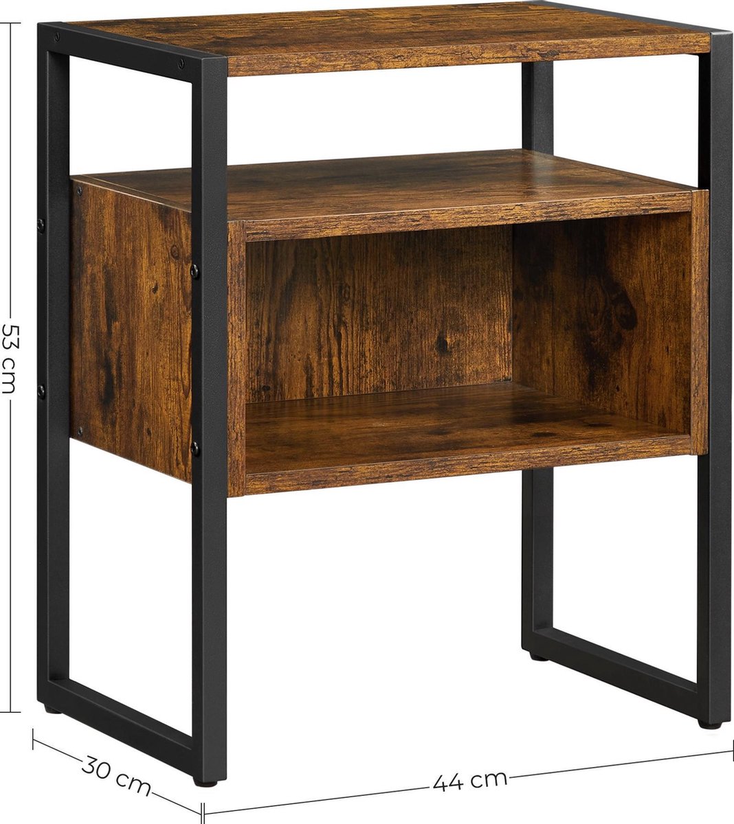 Acaza Open Nachtkastje Voor Slaapkamer Of Salon, Bijzet Tafeltje, Industrieel, Metaal, Hout, / Zwart - Bruin