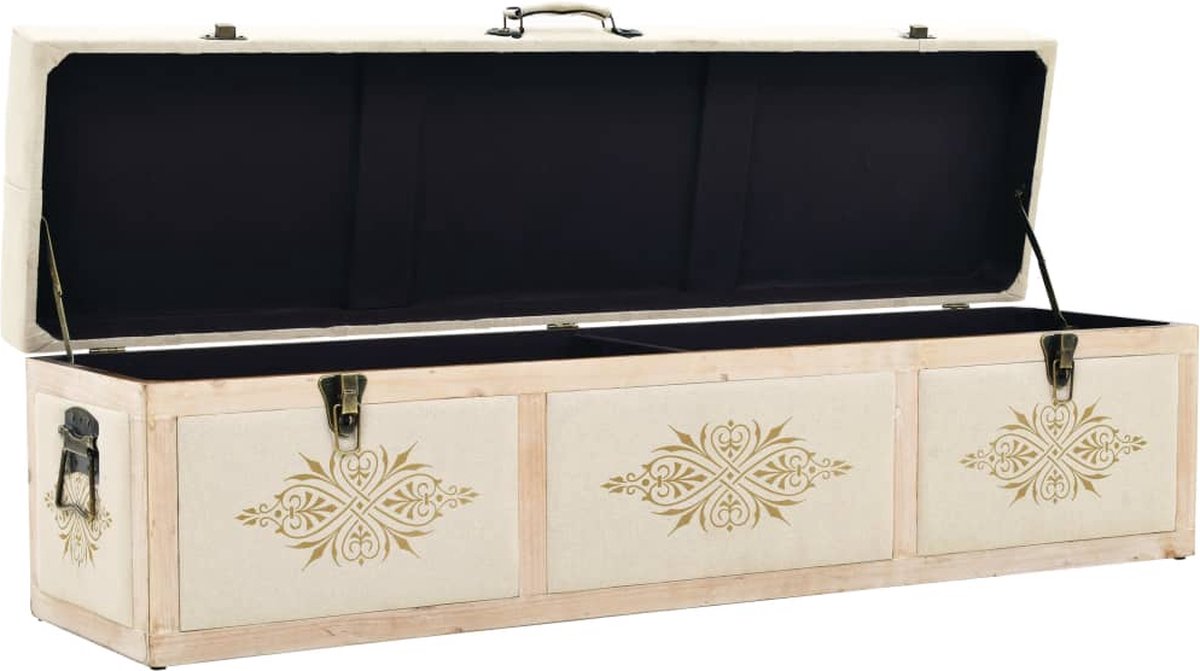 Vidaxl Opslagbank 110 Cm Massief Vurenhout En Stof Crèmekleurig