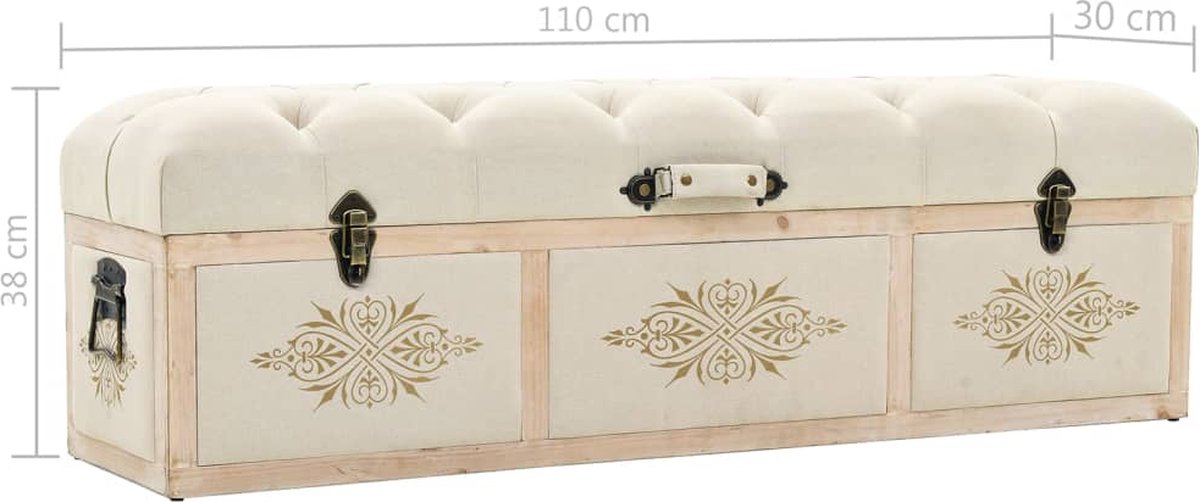 Vidaxl Opslagbank 110 Cm Massief Vurenhout En Stof Crèmekleurig