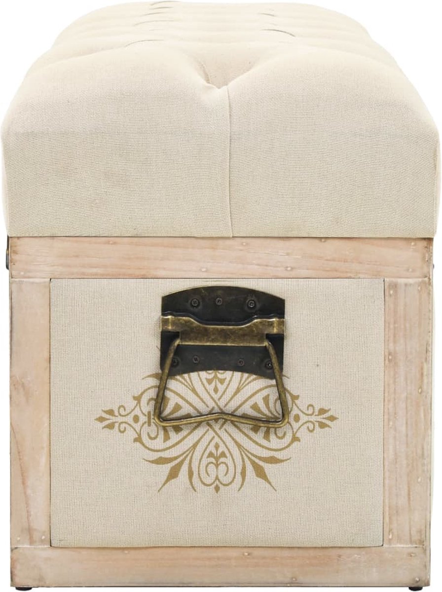 Vidaxl Opslagbank 110 Cm Massief Vurenhout En Stof Crèmekleurig