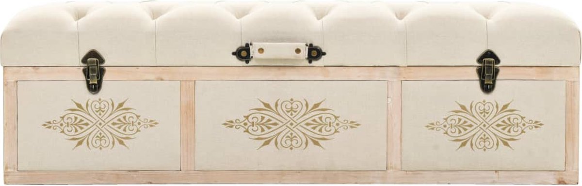 Vidaxl Opslagbank 110 Cm Massief Vurenhout En Stof Crèmekleurig