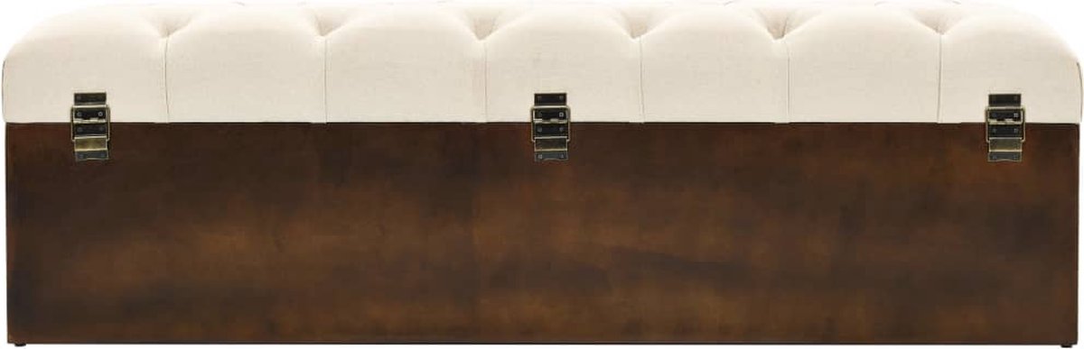 Vidaxl Opslagbank 110 Cm Massief Vurenhout En Stof Crèmekleurig