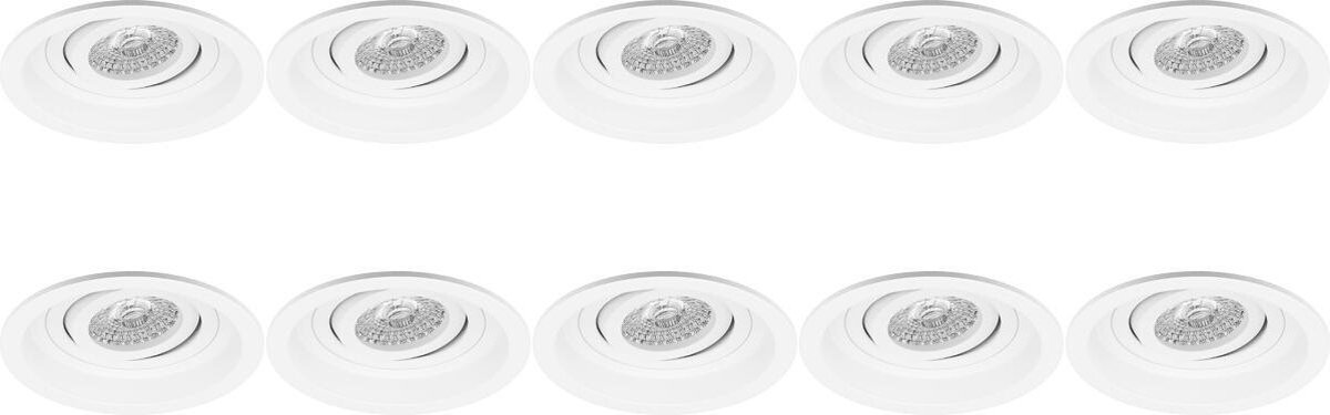 BES LED Spot Armatuur 10 Pack - Pragmi Domy Pro - Gu10 Fitting - Inbouw Rond - Mat Wit - Aluminium - Verdiept - Kantelbaar -