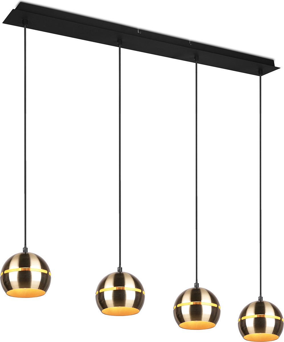 BES LED Led Hanglamp - Hangverlichting - Trion Flatina - E14 Fitting - 4-lichts - Rechthoek - Mat/goud - Aluminium - Zwart