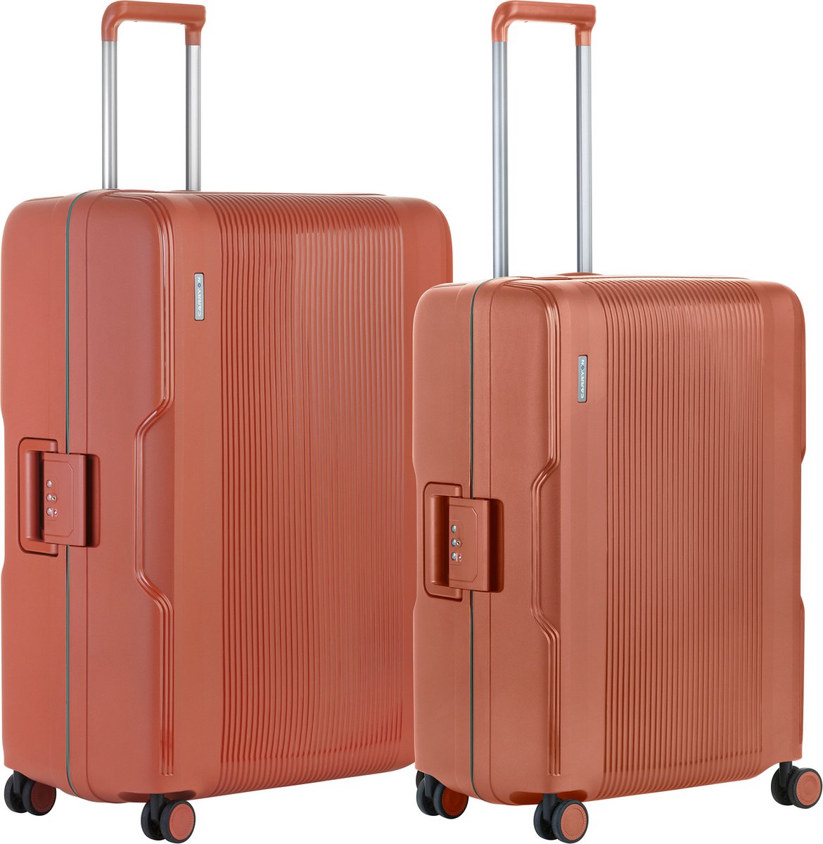 Carry On Protector Luxe Kofferset - Tsa Trolleyset M+l Formaat Met 4-delige Packer Set - Kliksloten - Terra - Oranje
