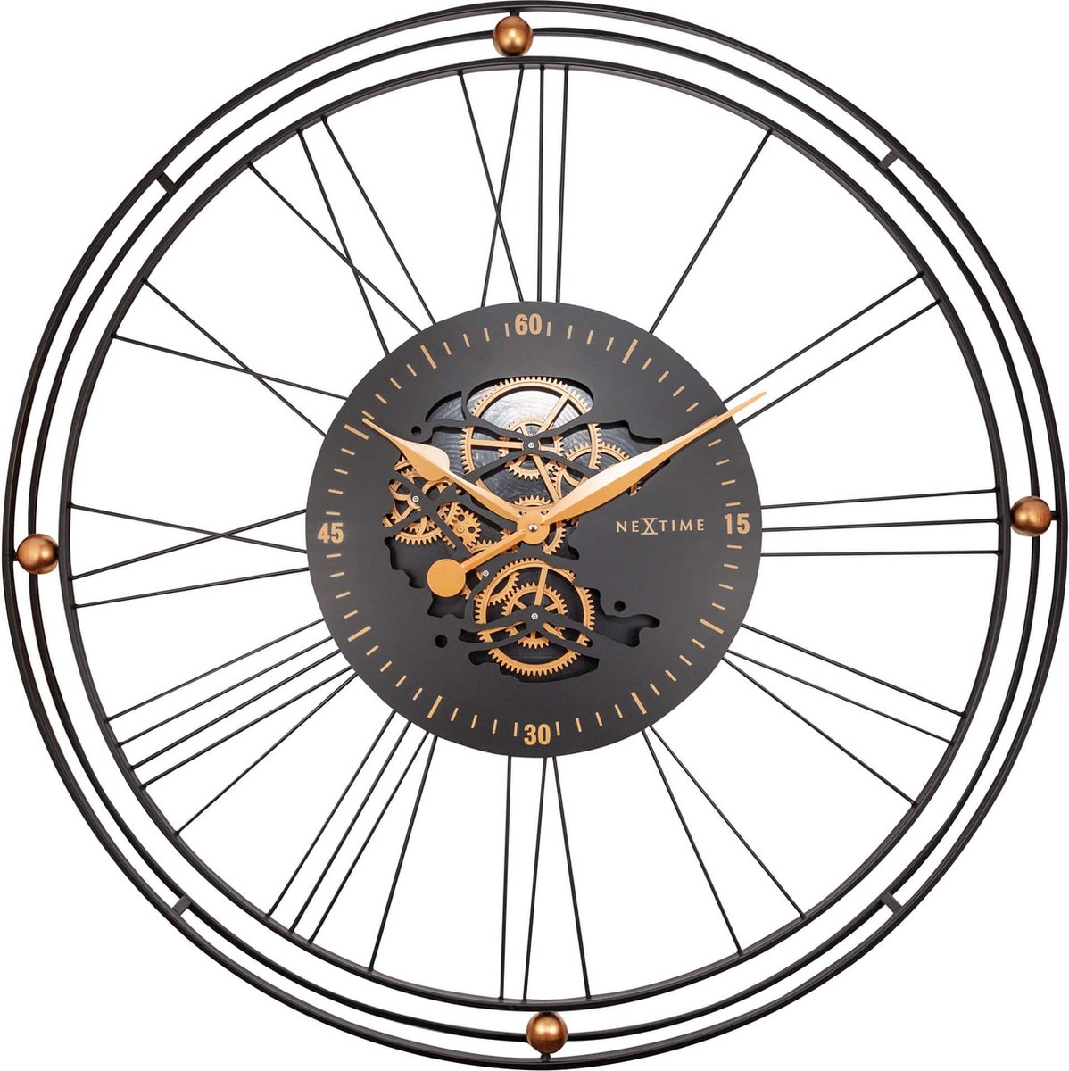 Nextime Wandklok Roman Gear Xxl 90,5 Cm Staal/koper - Goud