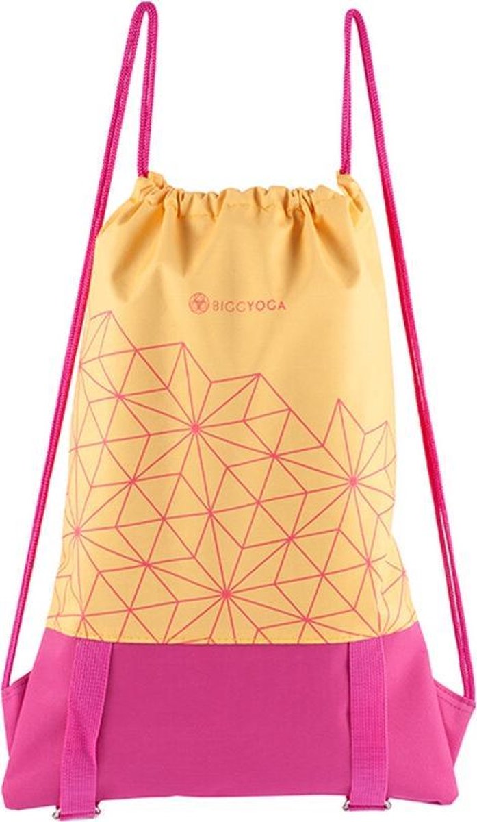 Biggyoga-karma-drawstring Yogatas-roze Geel- Mat Houder -33x47cm