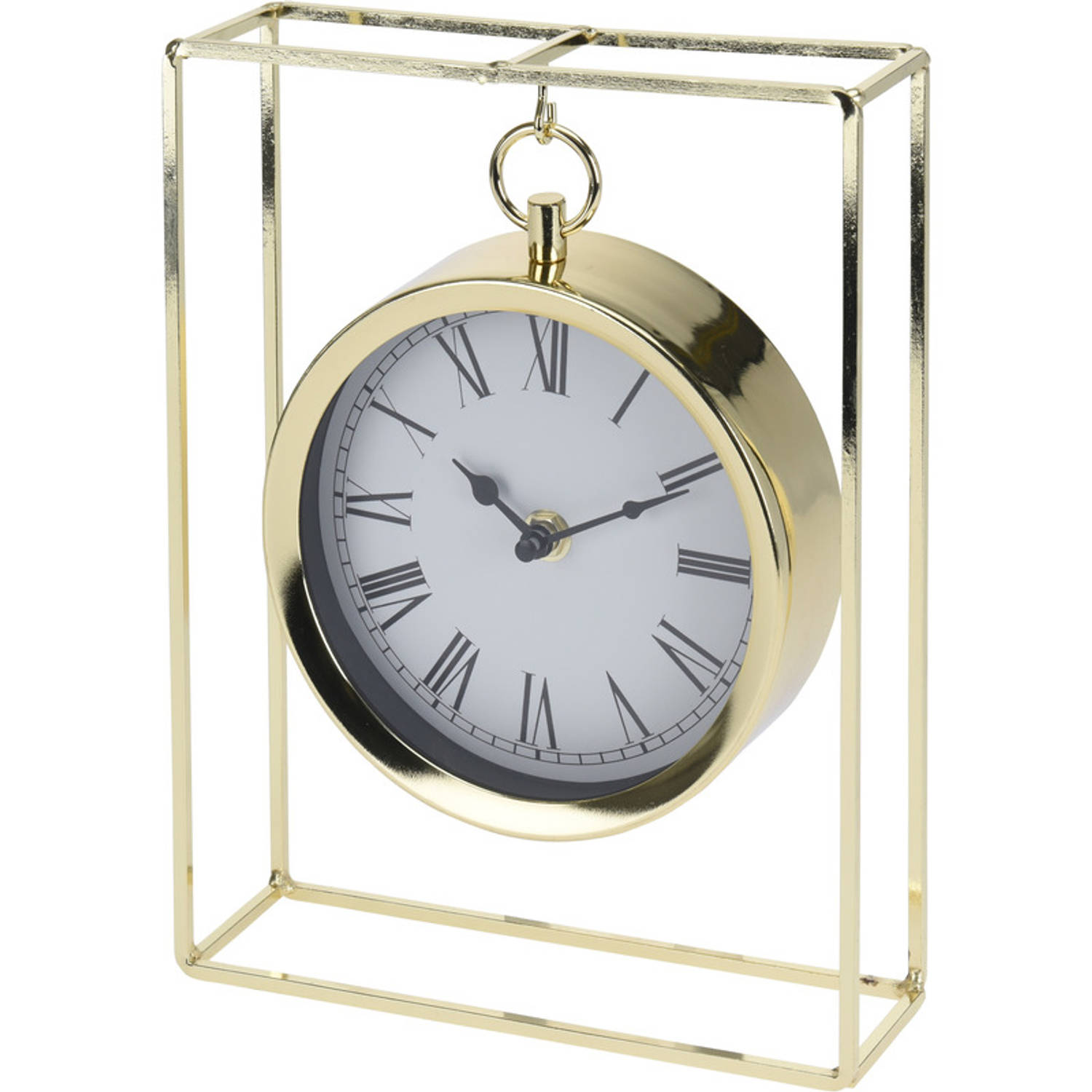 Bellatio Design en Hangende Tafelklok 26 Cm In Metalen Frame - Tafelklokken - Goud