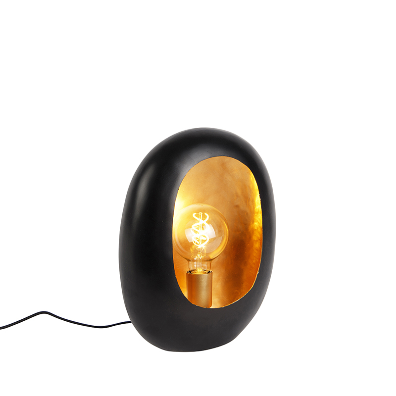 QAZQA Design tafellamp met gouden binnenkant 36 cm - Cova - Zwart
