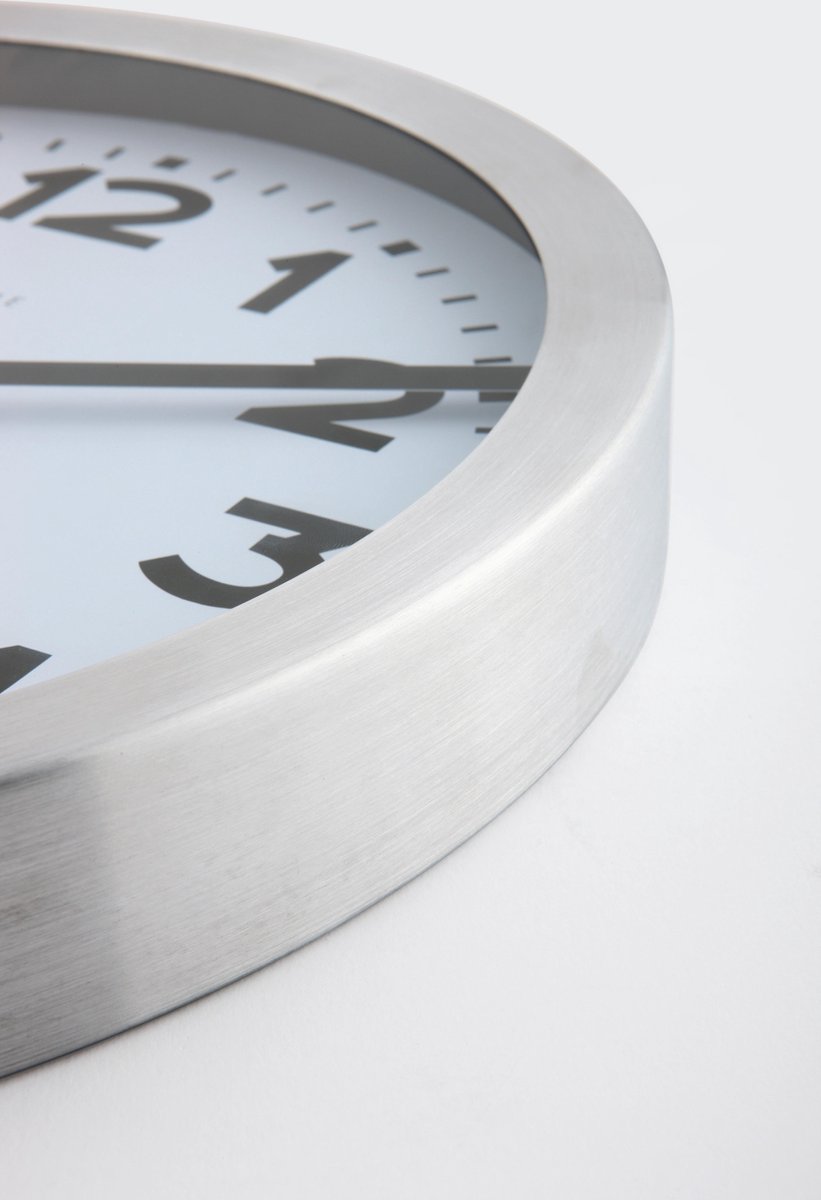 Nextime Wandklok Dia. 35 Cm, Geborsteld Aluminium, 'Station' - Wit