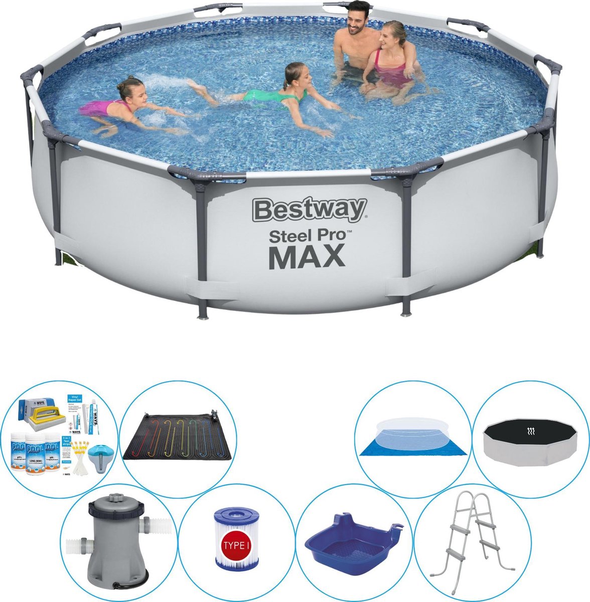 Bestway Deluxe Zwembad Set - Steel Pro Max Rond 305x76 Cm - Grijs