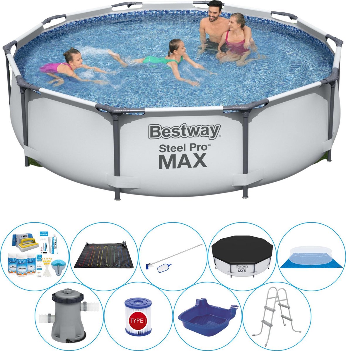 Bestway Steel Pro Max Rond 305x76 Cm - Slimme Zwembad Deal - Grijs