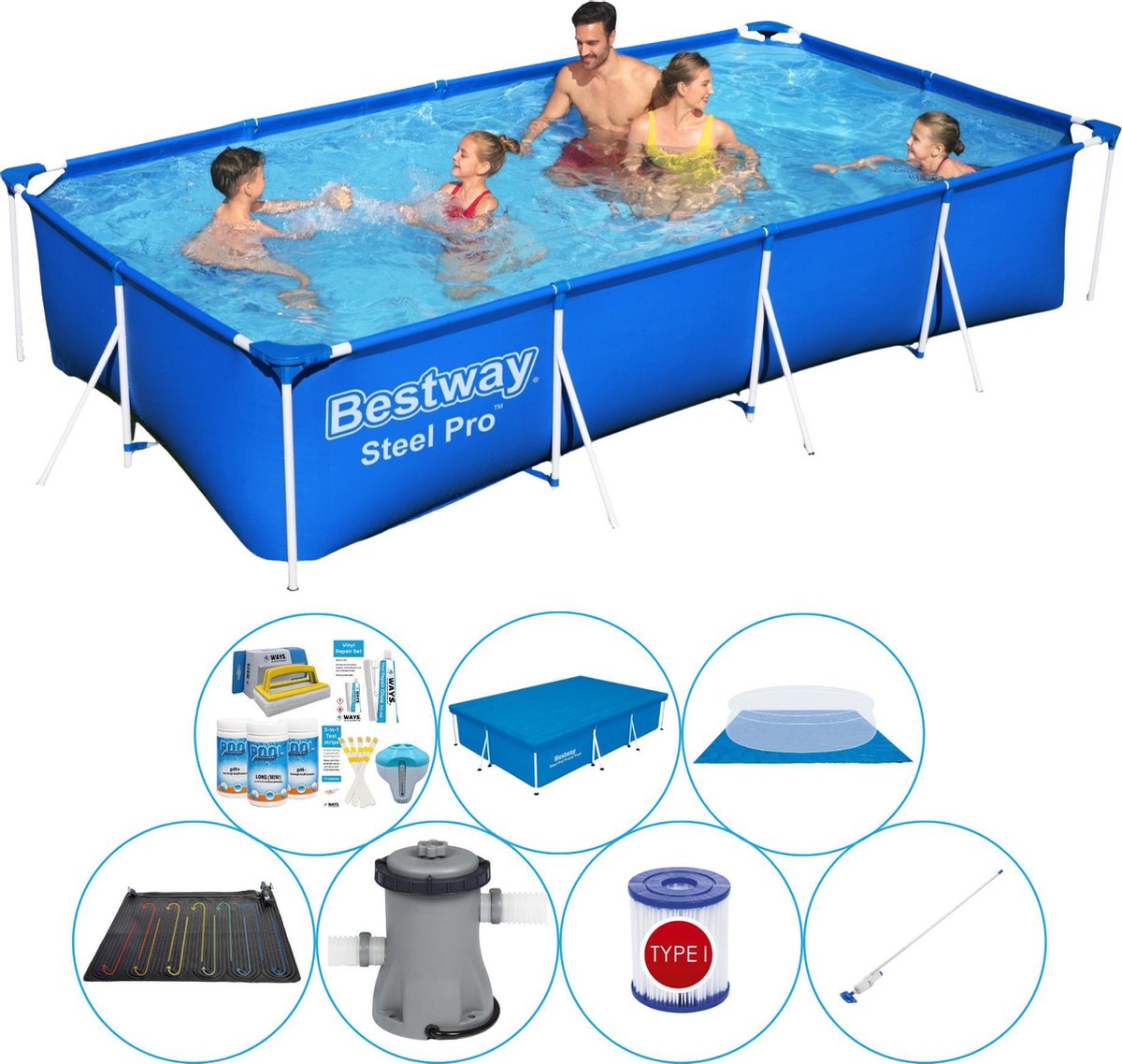 Bestway Zwembad Combi Deal - Steel Pro Rechthoekig 400x211x81 Cm - Blauw