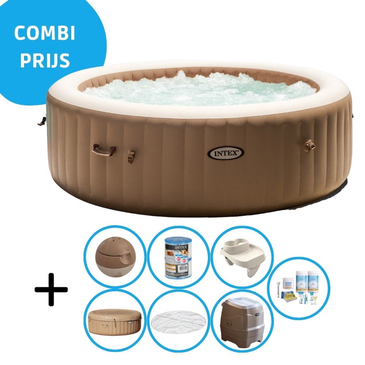 Intex - Bubble Massage - Jacuzzi - 216 X 71 Cm Inclusief Onderhoudspakket En Bekerhouder - Beige