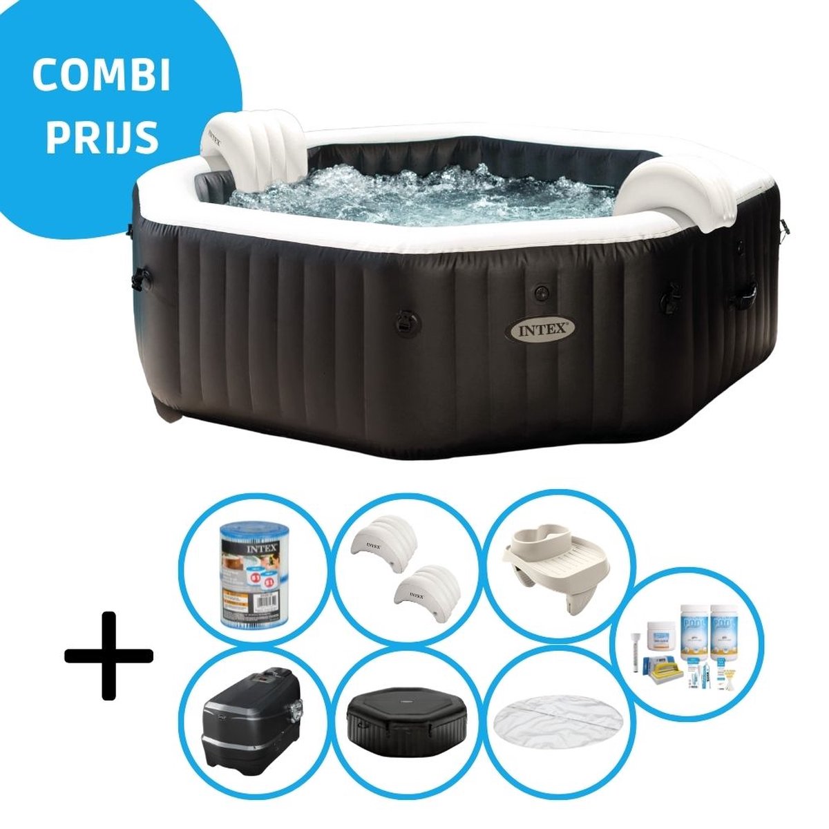 Intex - Jet & Bubble Deluxe - Jacuzzi - 201 X 71 Cm Inclusief Onderhoudspakket En Bekerhouder - Zwart