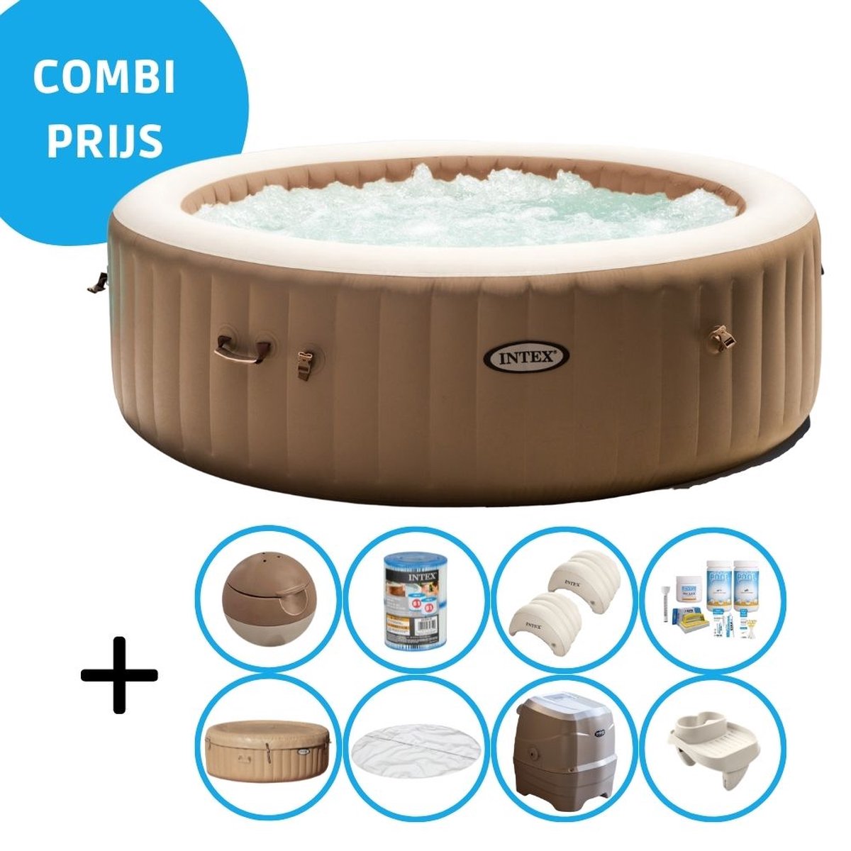 Intex - Bubble Massage - Jacuzzi - 216 X 71 Cm Inclusief Accessoires - Beige