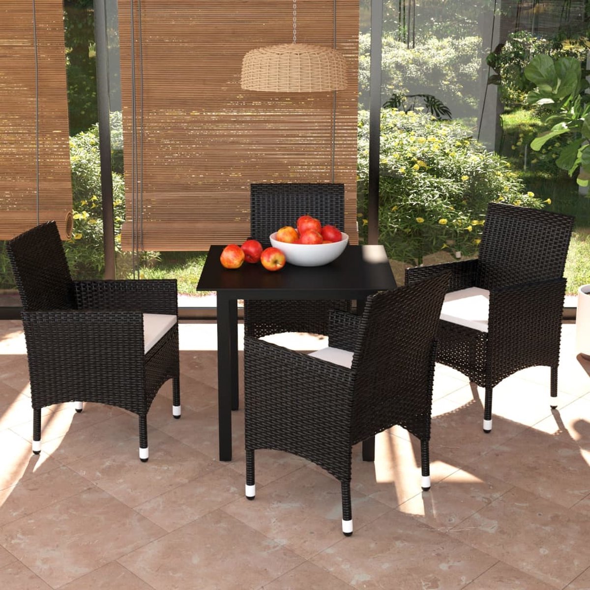 Vidaxl 5-delige Tuinset Met Kussens Poly Rattan - Negro