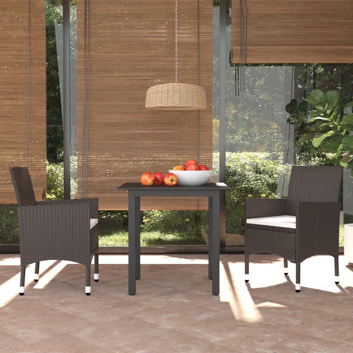 Vidaxl 3-delige Tuinset Met Kussens Poly Rattan - Bruin