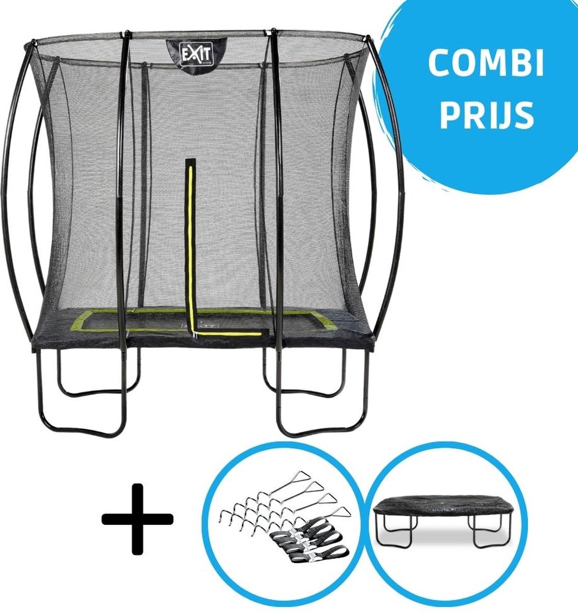 EXIT Toys Exit - Trampoline Met Veiligheidsnet, Verankeringsset En Afdekhoes - 153x214cm - Zwart