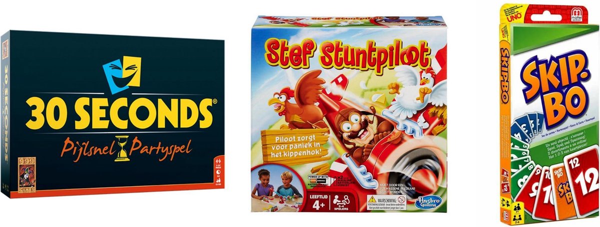 Hasbro Spellenbundel - Bordspellen - 3 Stuks - 30 Seconds & Skip-bo & Stef Stuntpiloot