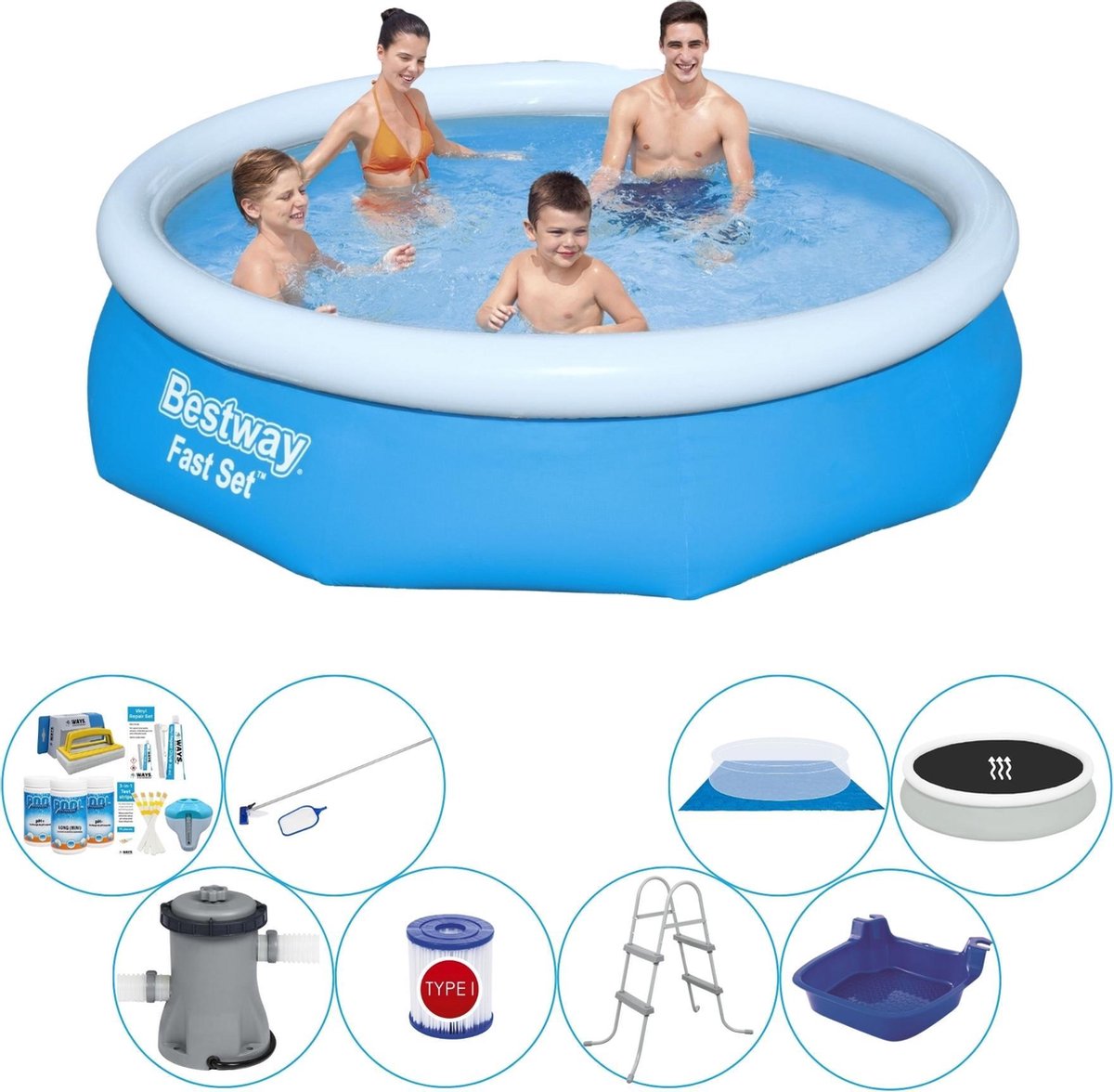 Bestway Fast Set Rond 305x76 Cm - Deluxe Zwembad Deal - Blauw