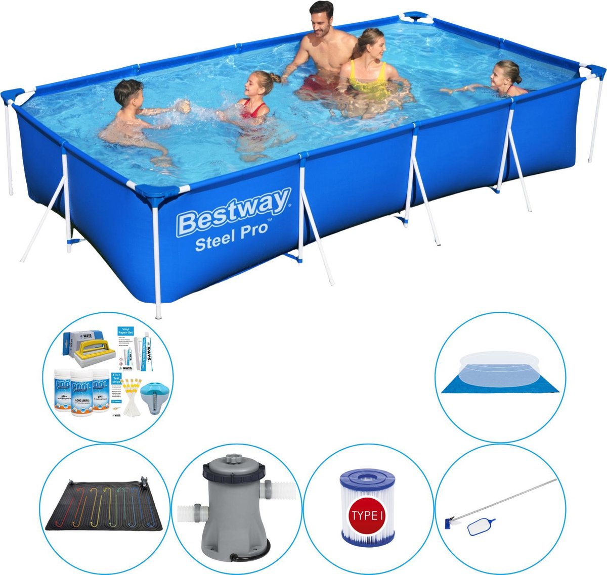 Bestway Zwembad Set - 7-delig - Steel Pro Rechthoekig 400x211x81 Cm - Blauw