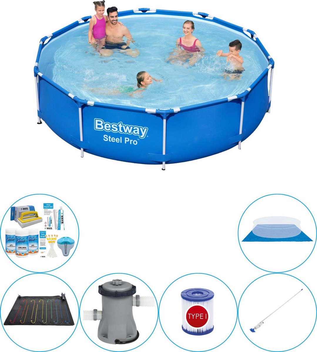 Bestway Steel Pro Rond 305x76 Cm - 7-delig - Zwembad Set - Blauw