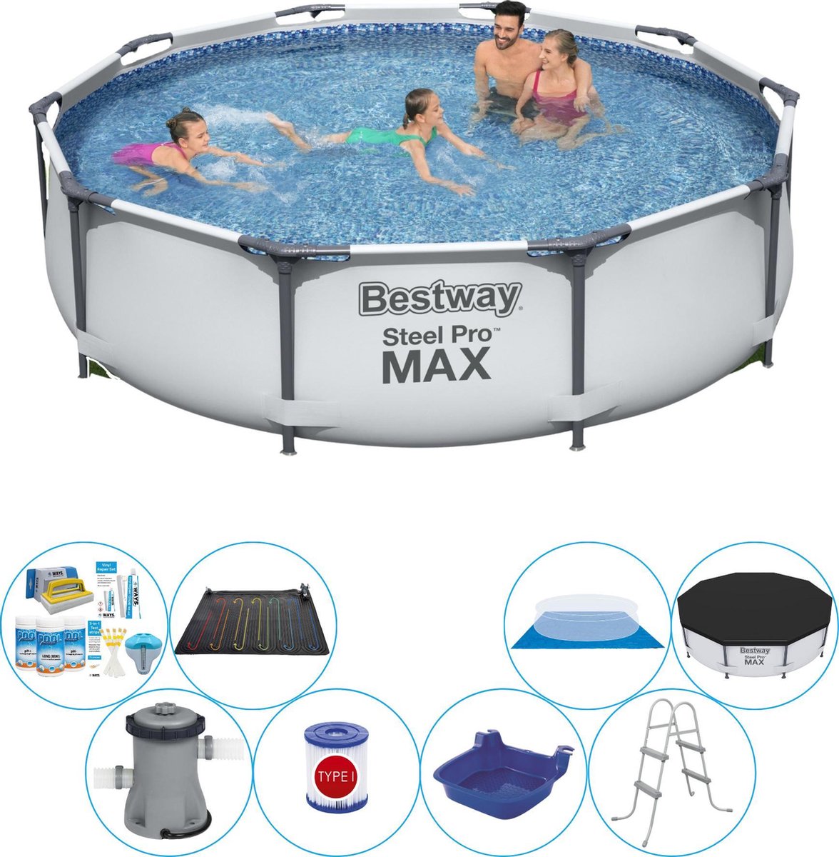 Bestway Zwembad Deal - Steel Pro Max Rond 305x76 Cm - Grijs