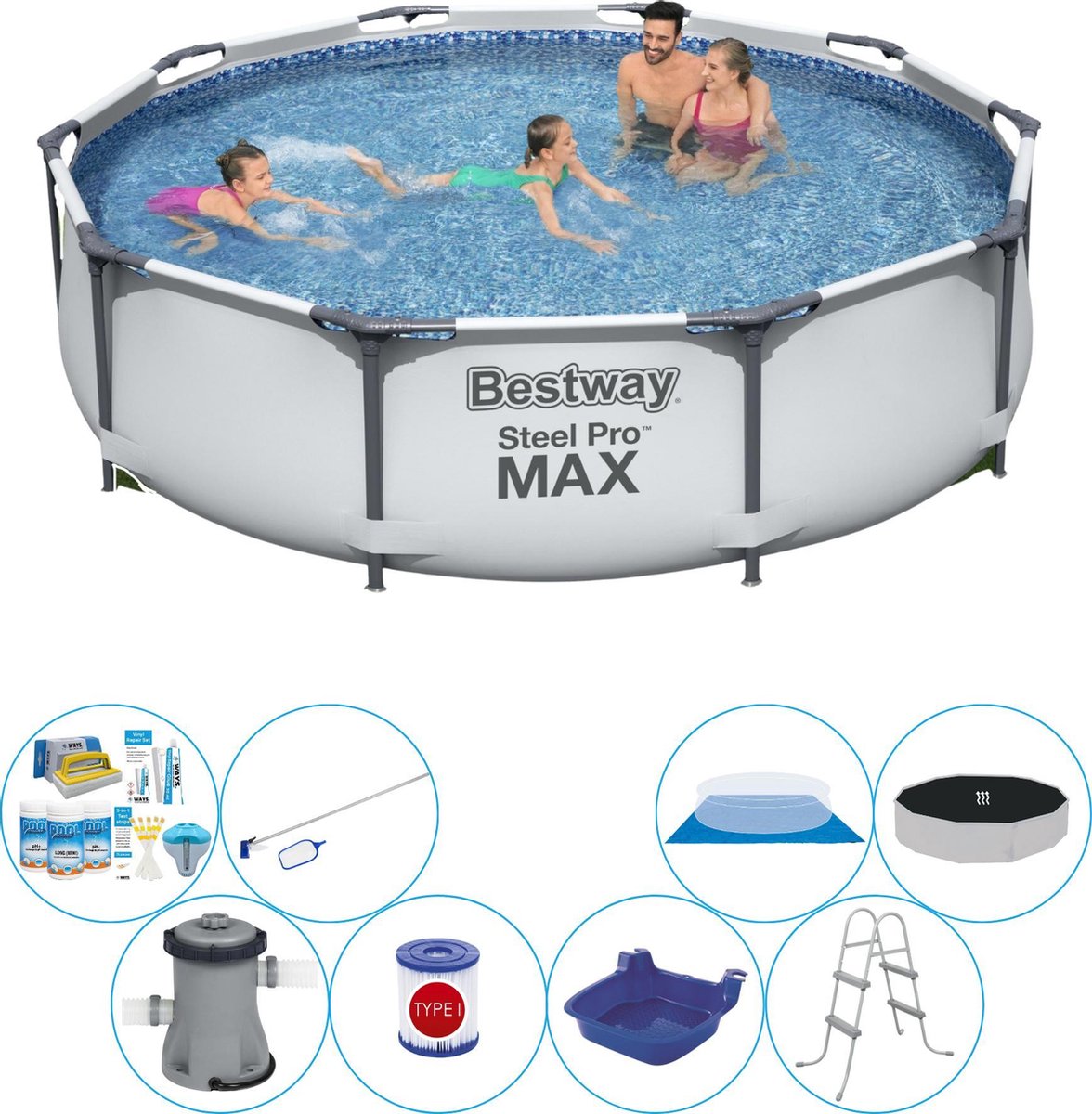 Bestway Deluxe Zwembad Deal - Steel Pro Max Rond 305x76 Cm - Grijs