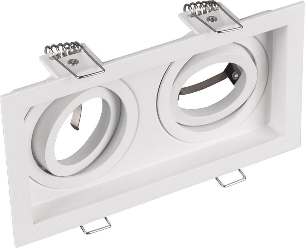 BES LED Spot Armatuur Gu10 - Trion Kenan - Inbouw Rechthoek - 2-lichts - Mat Wit - Aluminium - Verdiept - Kantelbaar - Ø90