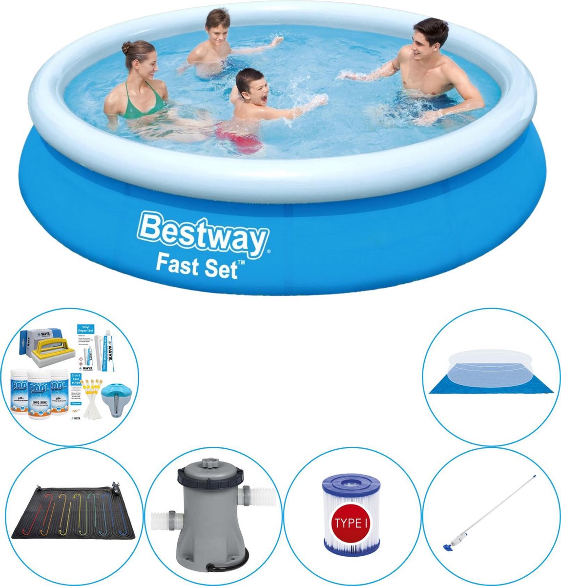 Bestway Fast Set Rond 366x76 Cm - 7-delig - Zwembad Set - Blauw