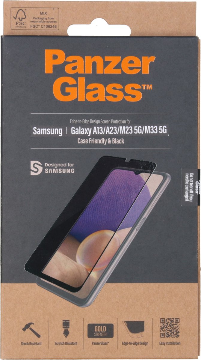 PanzerGlass Edge-to-edge Case-friendly Screenprotector voor Samsung Galaxy A13 4G/A23/M23 5G/M33 5G