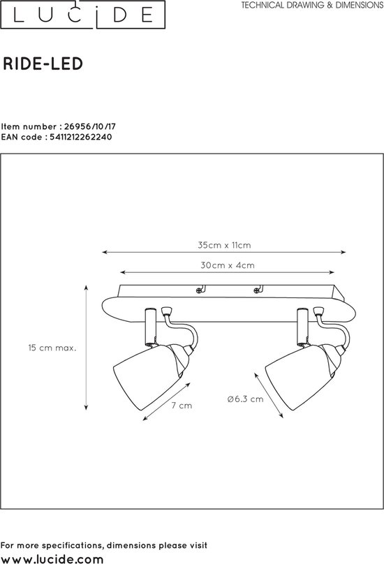 Lucide Ride-led - Plafondspot - Led Dimb - Zwart