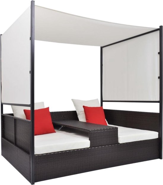 Vidaxl Tuinbed Met Luifel 190x130 Cm Poly Rattan - Bruin