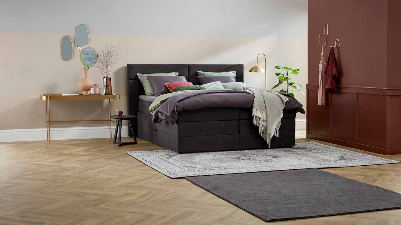 Opbergboxspring Pearl Vlak Met Gestoffeerd Matras - 140 x 210 cm - charcoal