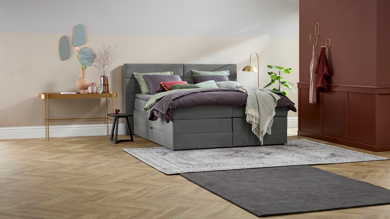 Opbergboxspring Pearl Vlak Met Gestoffeerd Matras - 90 x 220 cm - zinc