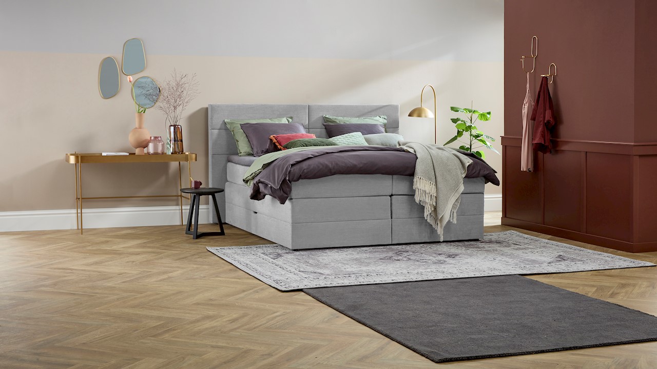 Opbergboxspring Pearl Vlak Met Gestoffeerd Matras - 90 x 220 cm - lightgrey