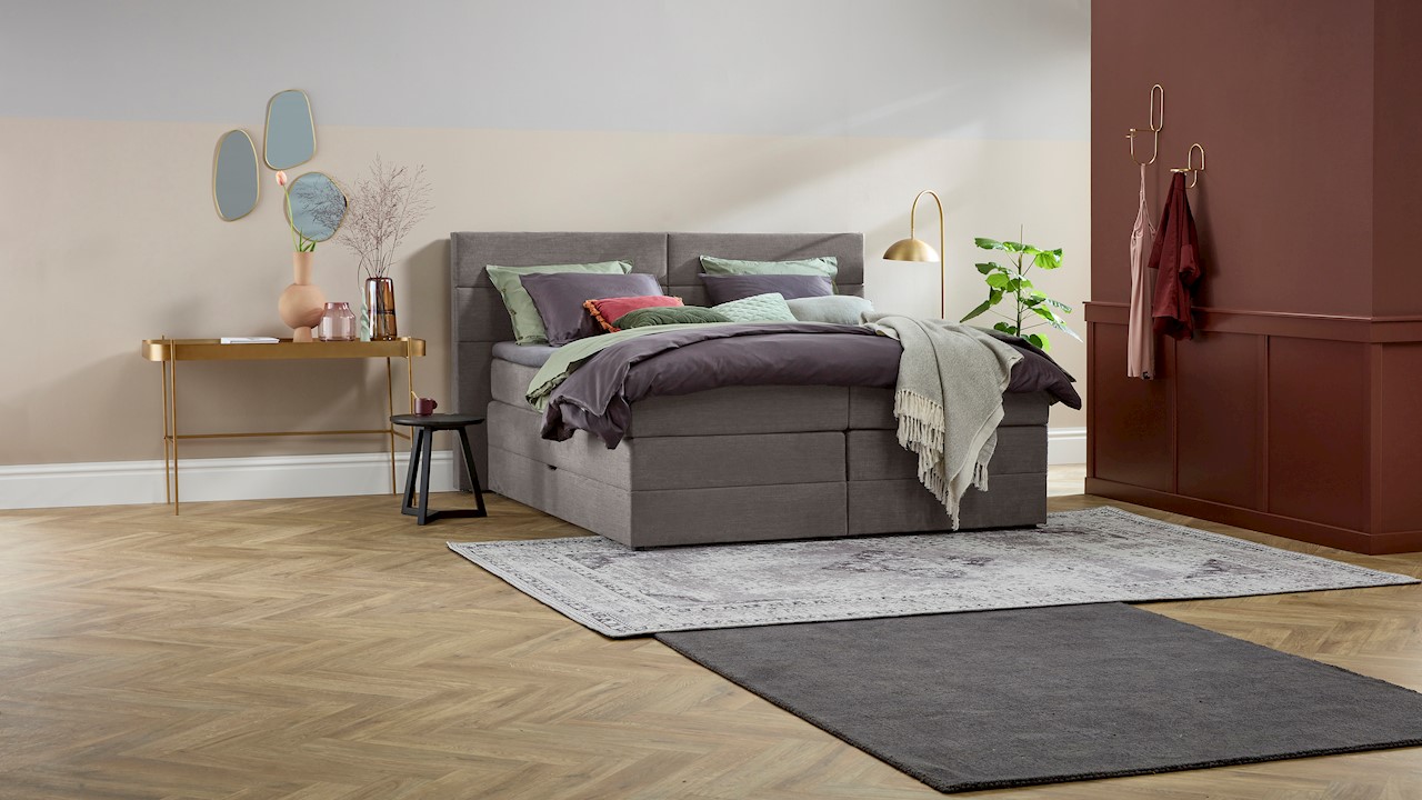 Opbergboxspring Pearl Vlak Met Gestoffeerd Matras - 140 x 210 cm - taupe