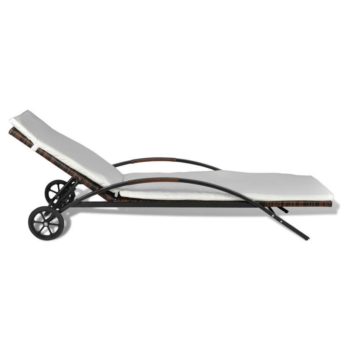 Vidaxl Ligbed Met Kussen En Wieltjes Poly Rattan - Bruin