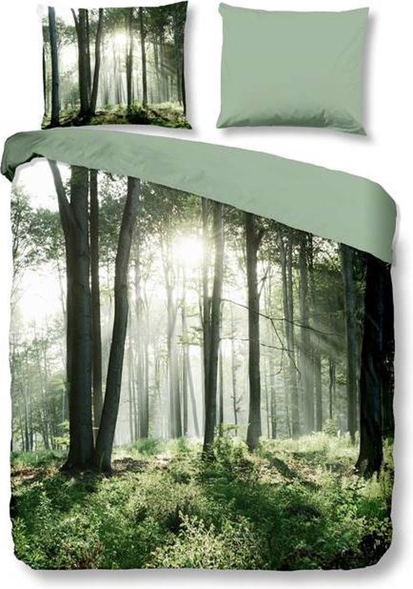 Snoozing Forest Flanel Dekbedovertrek - 1-persoons (140x200/220 Cm + 1 Sloop) - Groen