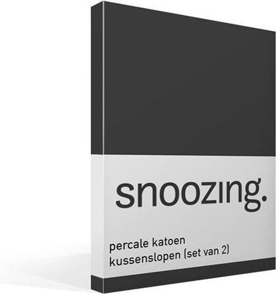 Snoozing Percale Katoen Kussenslopen (Set Van 2) - 100% Percale Katoen - 60x70 Cm - Standaardmaat - Antraciet - Grijs