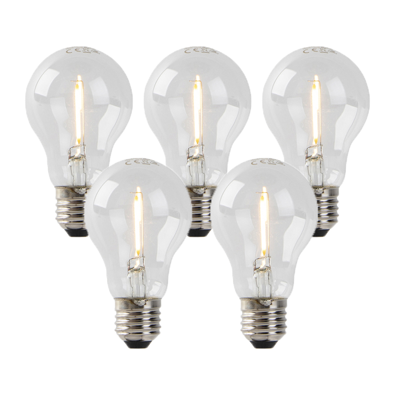 Set van 5 E27 LED filament lampen A60 1W 80 lm 2200K