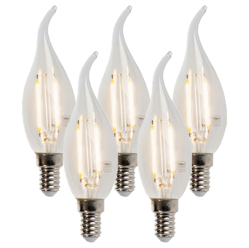 Set van 5 E14 dimbare LED filament tipkaars lampen 250lm 2700K