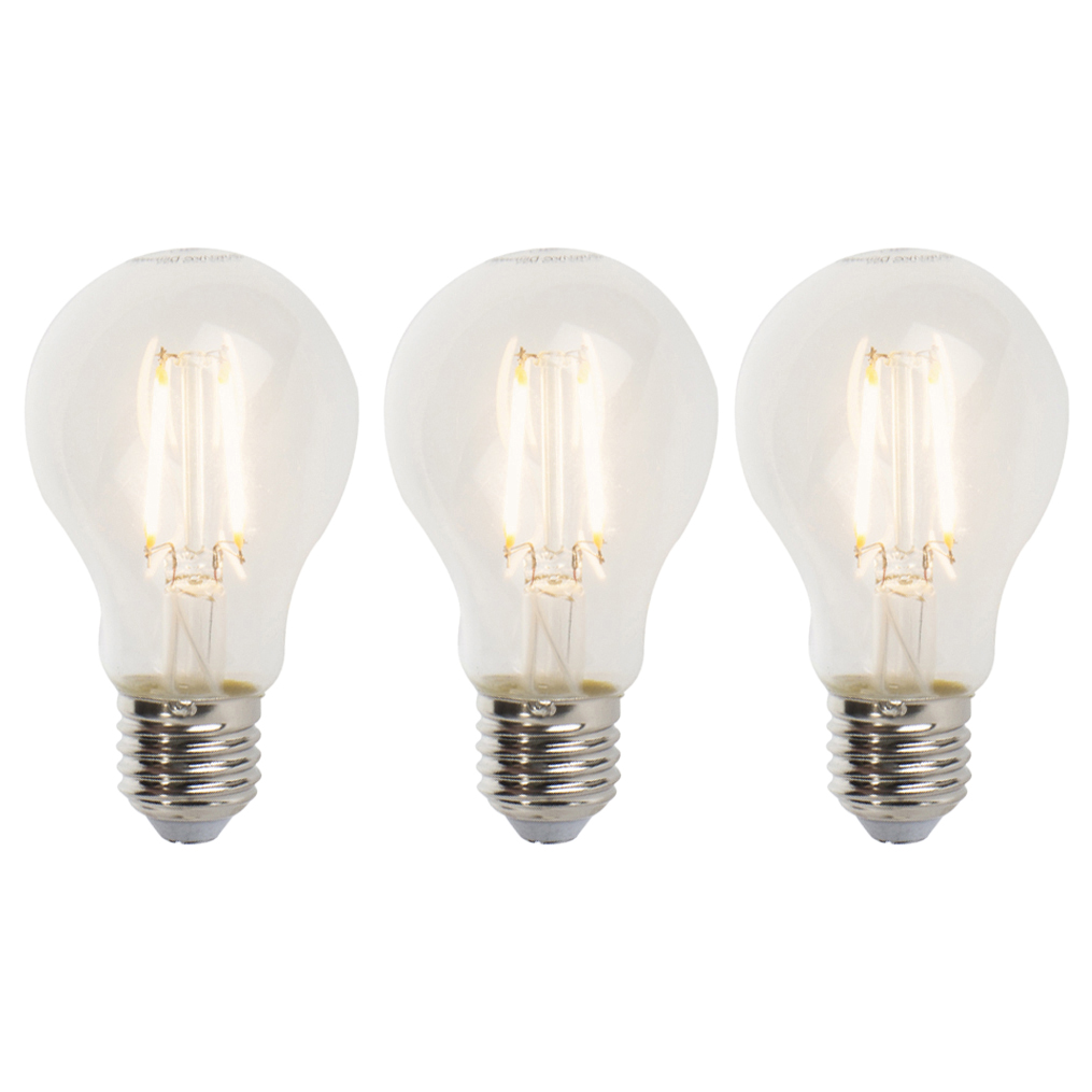 Set van 3 E27 dimbare LED filament lampen A60 5W 470lm 2700K