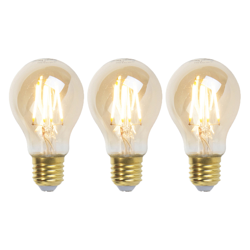 Set van 3 E27 dimbare LED filament lampen goldline 360lm 2200K