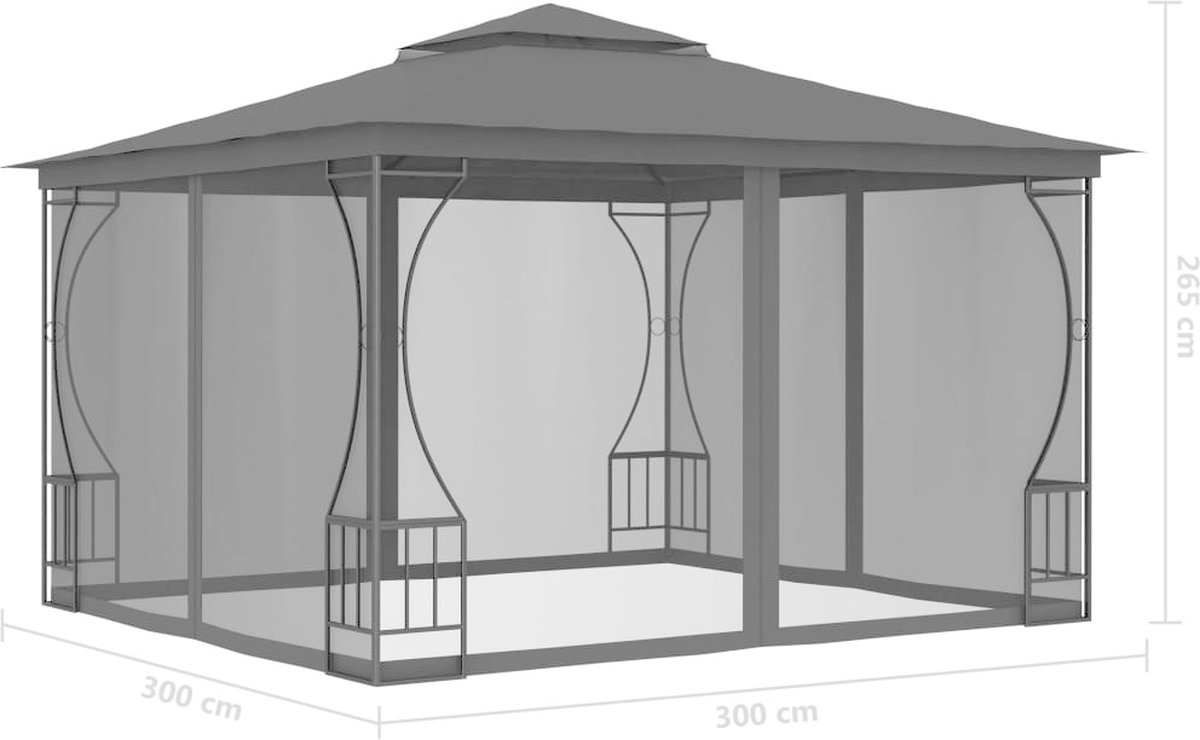 Vidaxl Prieel Met Netten 300x300x265 Cm Antracietkleurig - Grijs