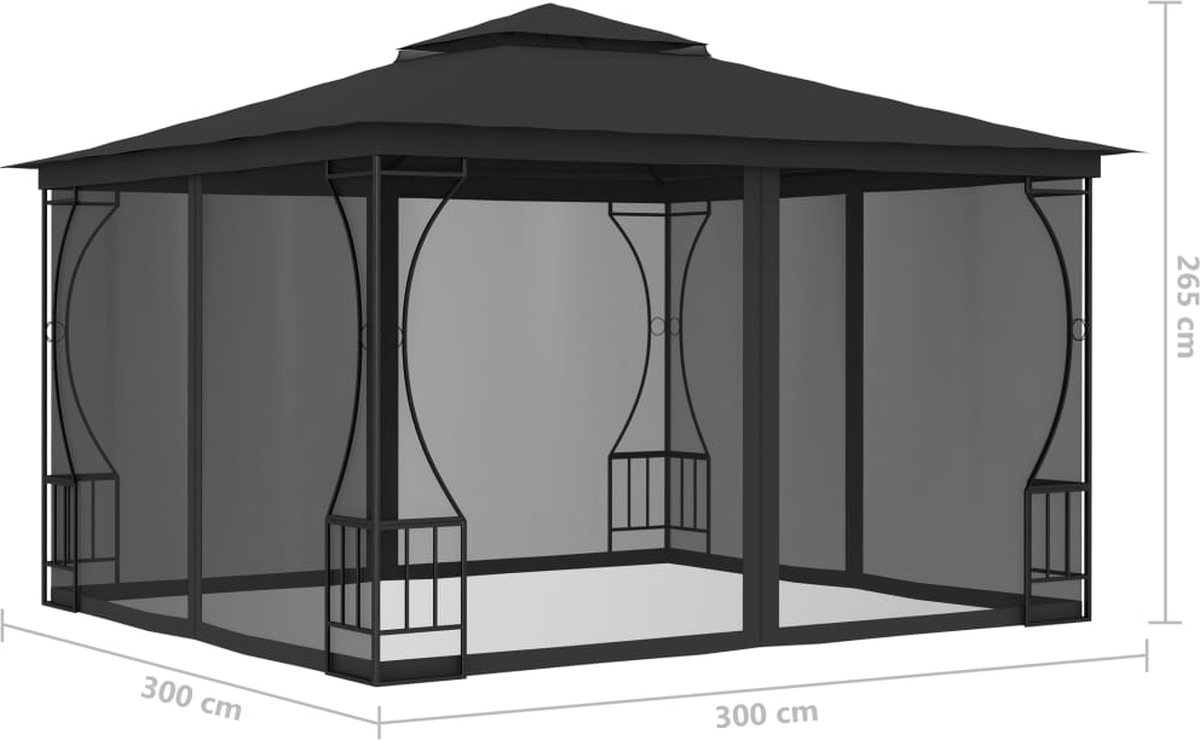 Vidaxl Prieel Met Netten 300x300x265 Cm Antracietkleurig - Grijs
